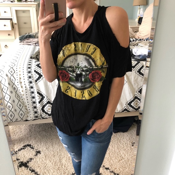 Bravado Tops - Guns and roses cold shoulder tee